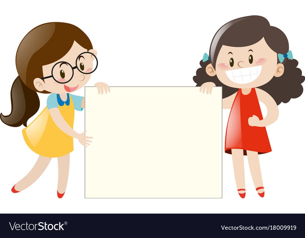 Two Girls Holding Blank Banner Royalty Free Vector Image