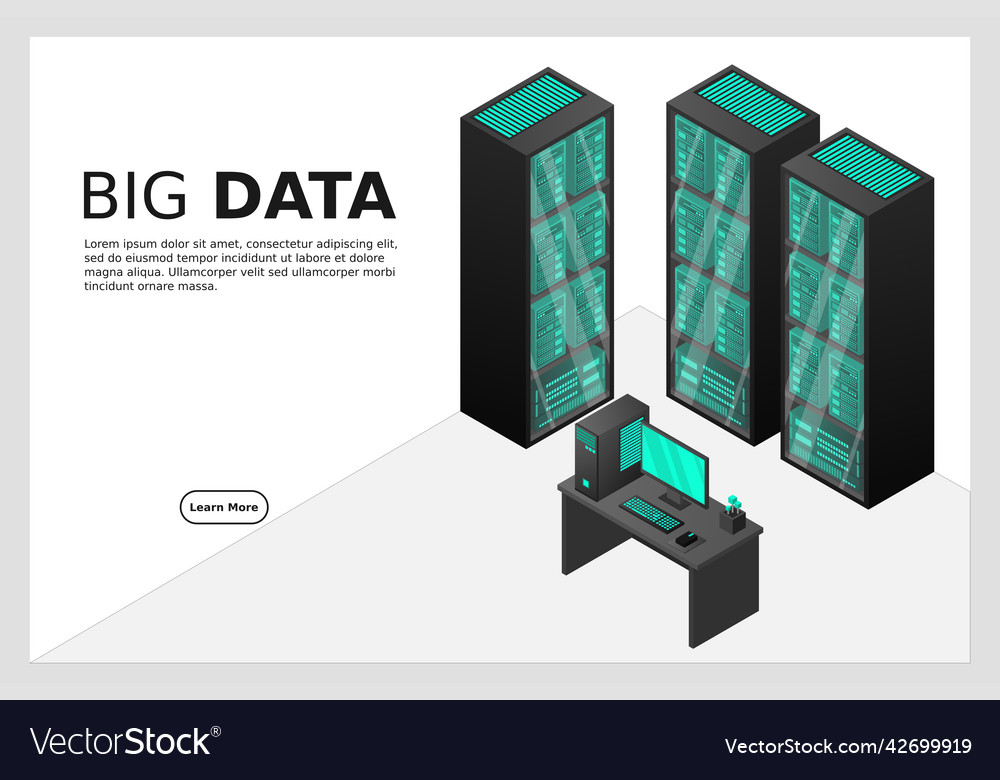 Web hosting and big data processing server room vector image Web hosting and big data processing server room