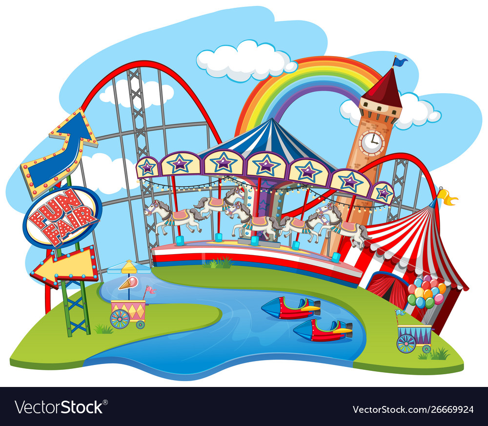 Background design with rides at themepark Vector Image