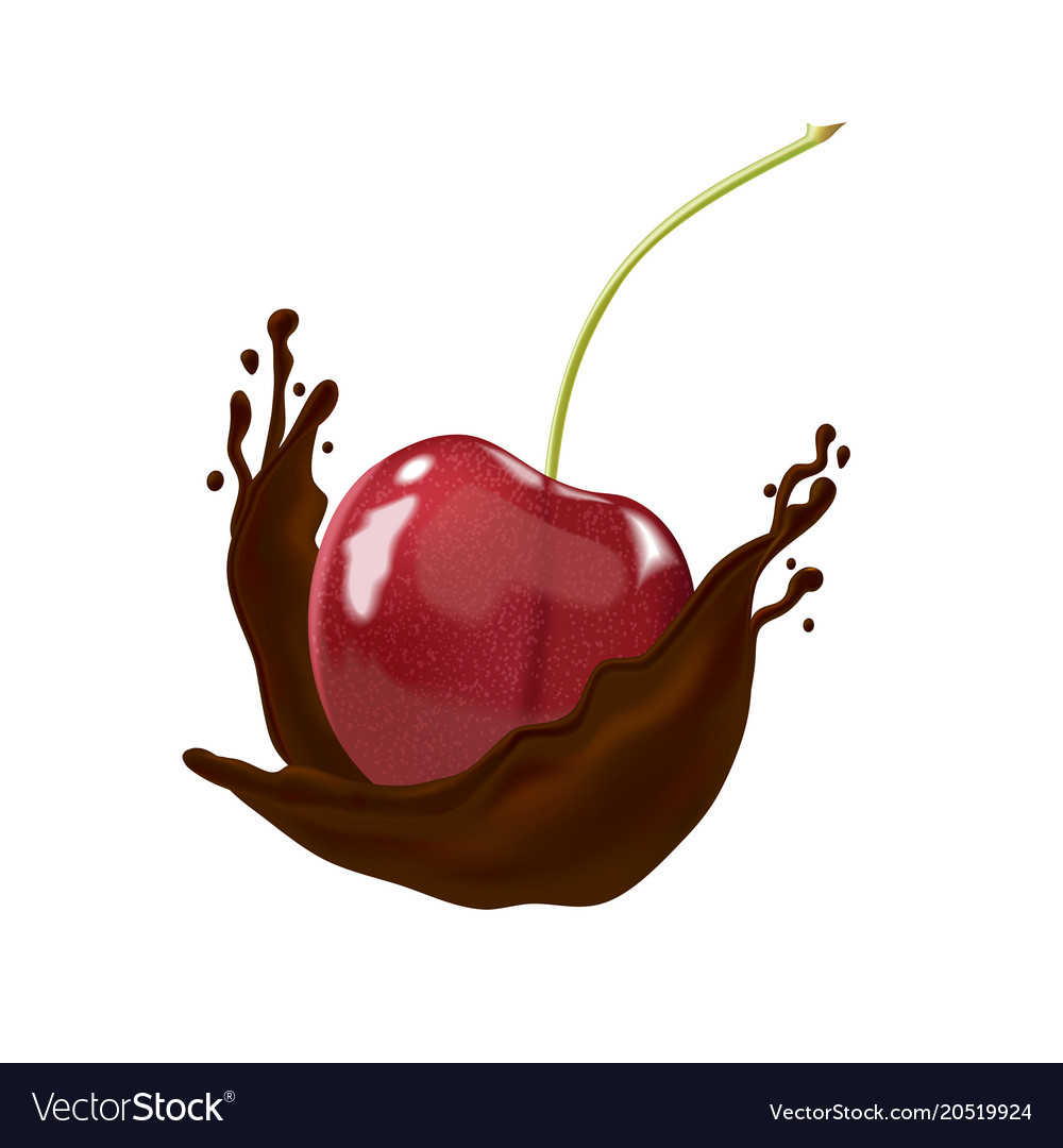 Cherry in hot chocolate on white background