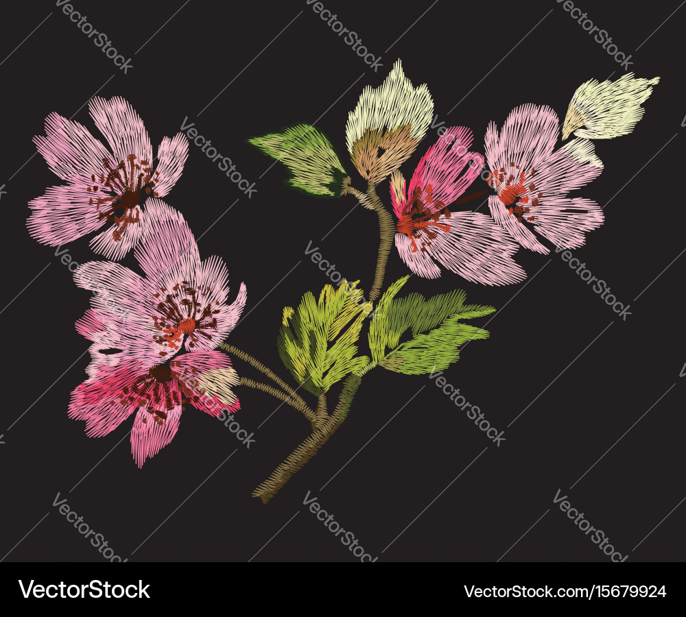 Colorful embroidery on a black background Vector Image