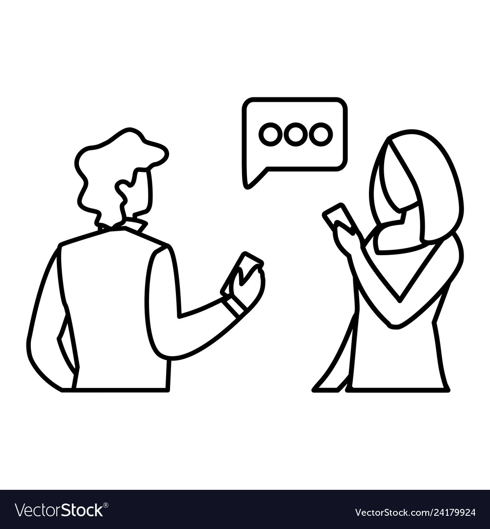 Couple using smartphone with speech bubble