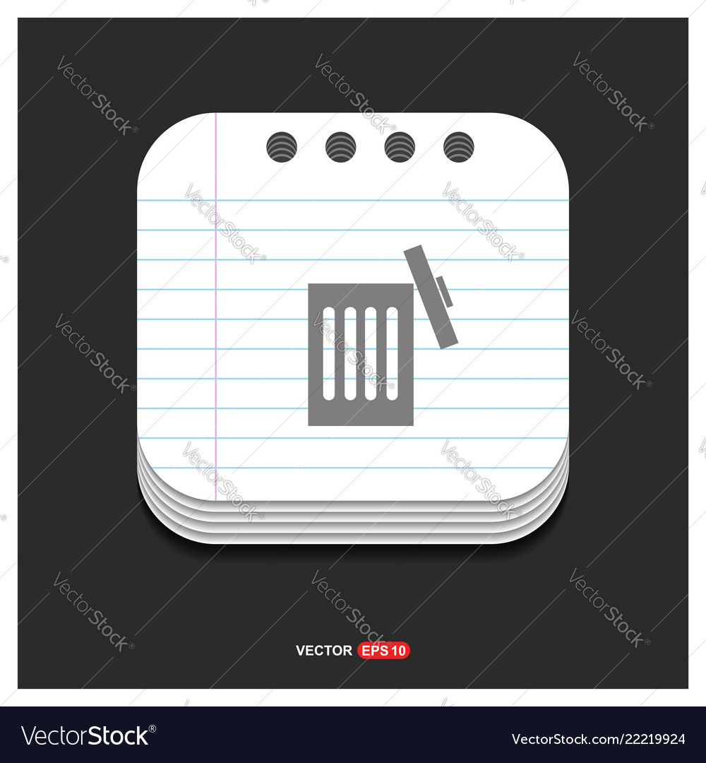 Delete icon gray on notepad style template vector image Delete icon gray on notepad style template