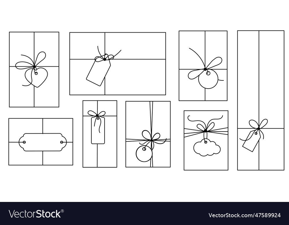 Gift box with bow and label tag on ribbon string vector image Gift box with bow and label tag on ribbon string