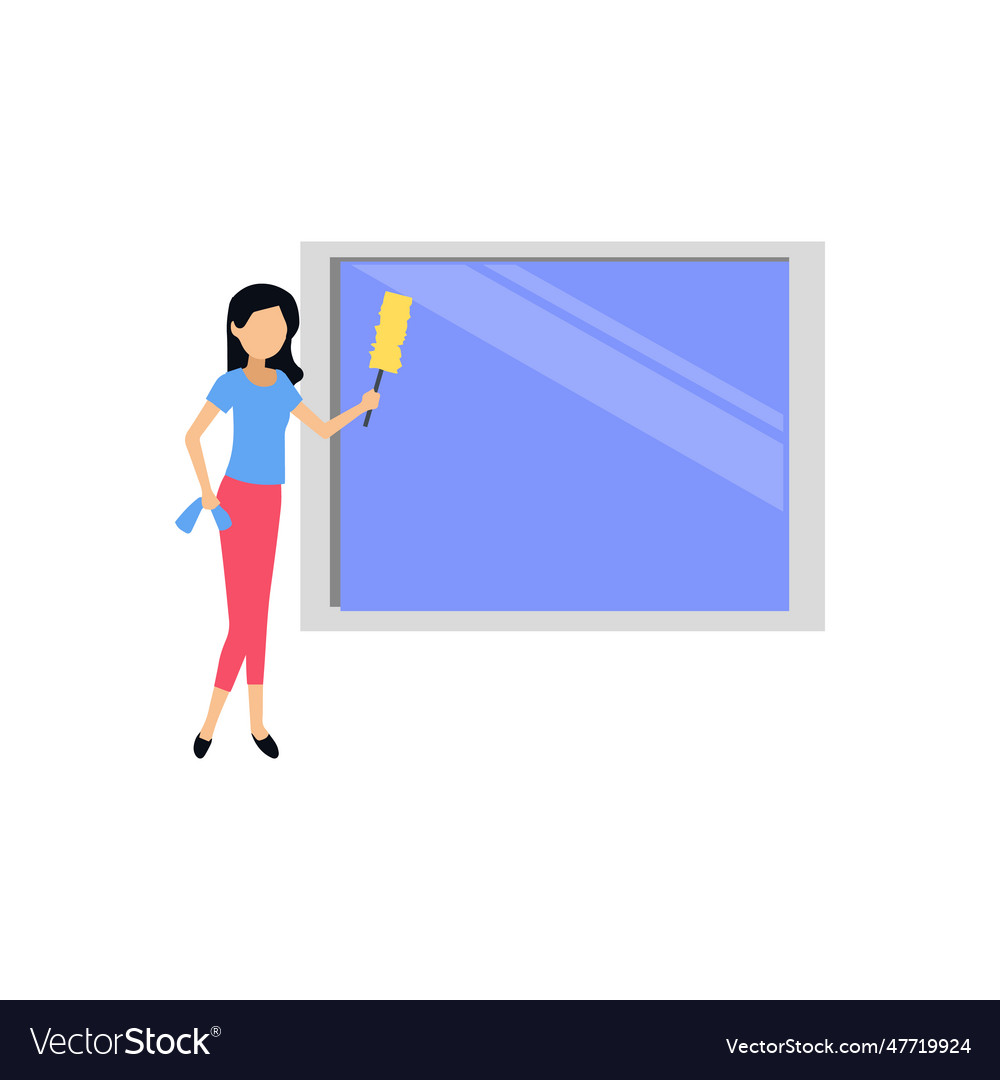 Girl is cleaning the window