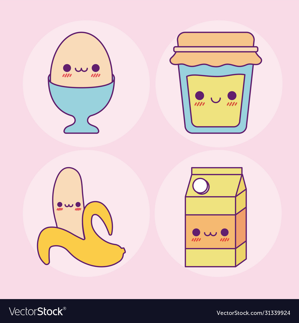 Kawaii egg honey banana and juice box