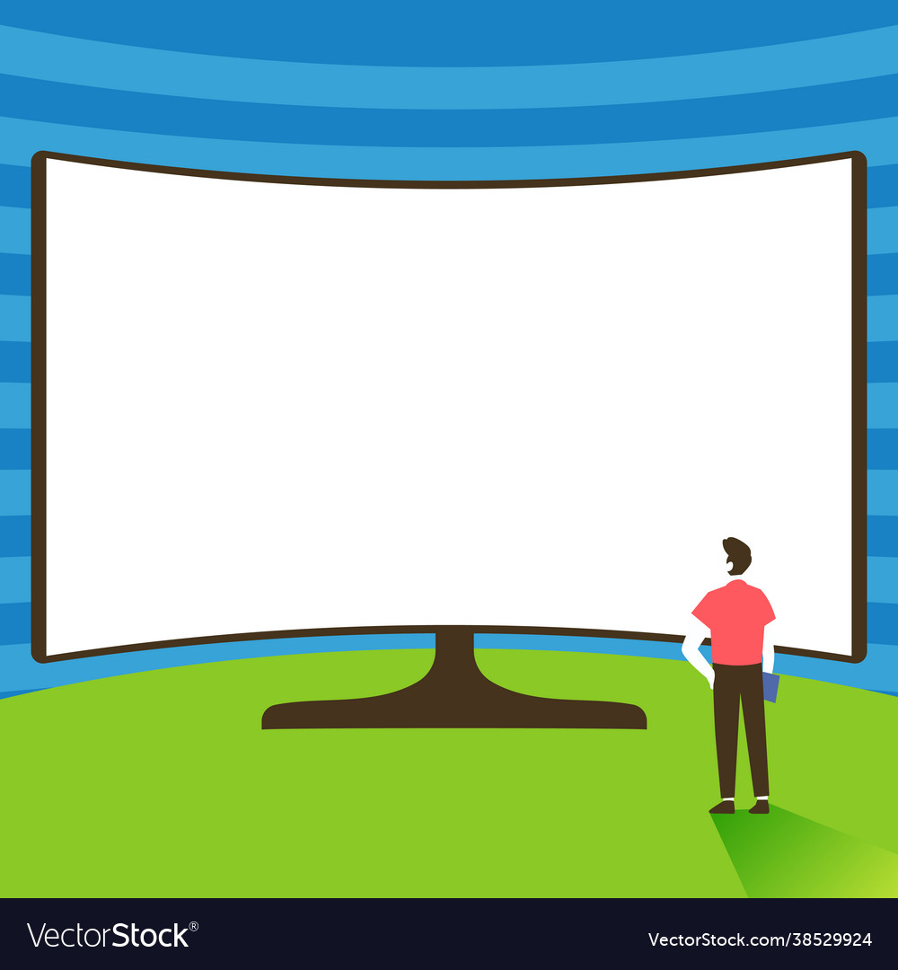 Man standing infront huge display vector image Man standing infront huge display