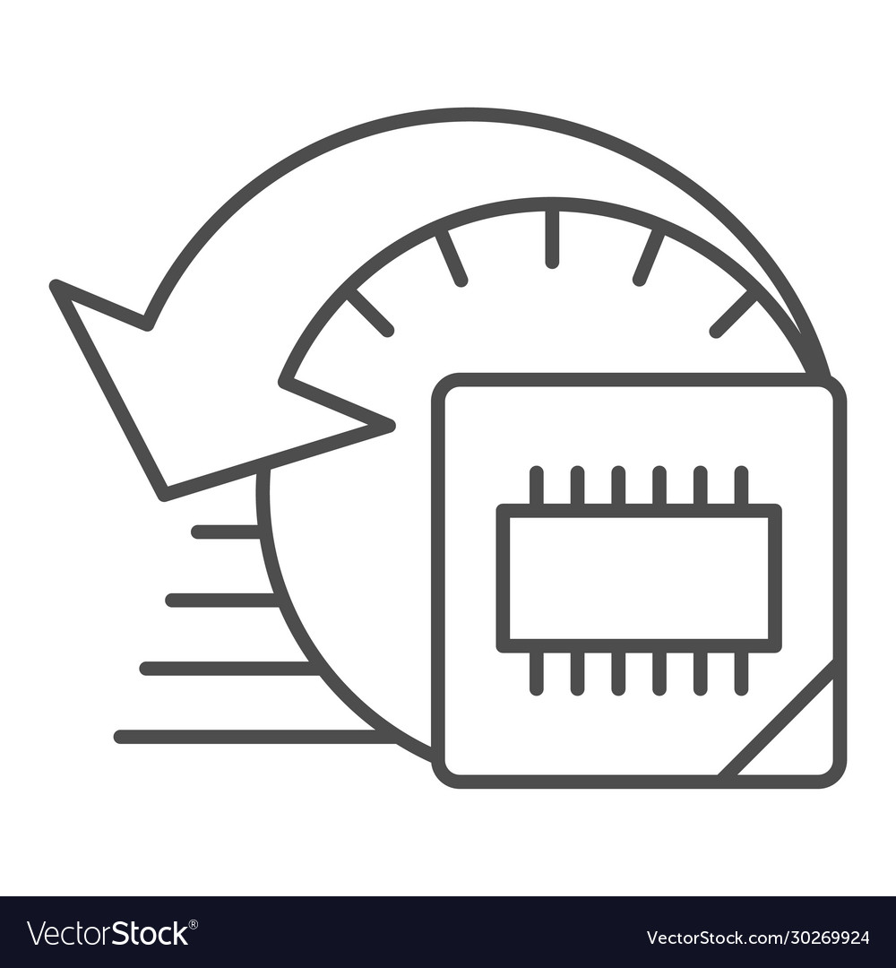 Processor overlocking thin line icon computer