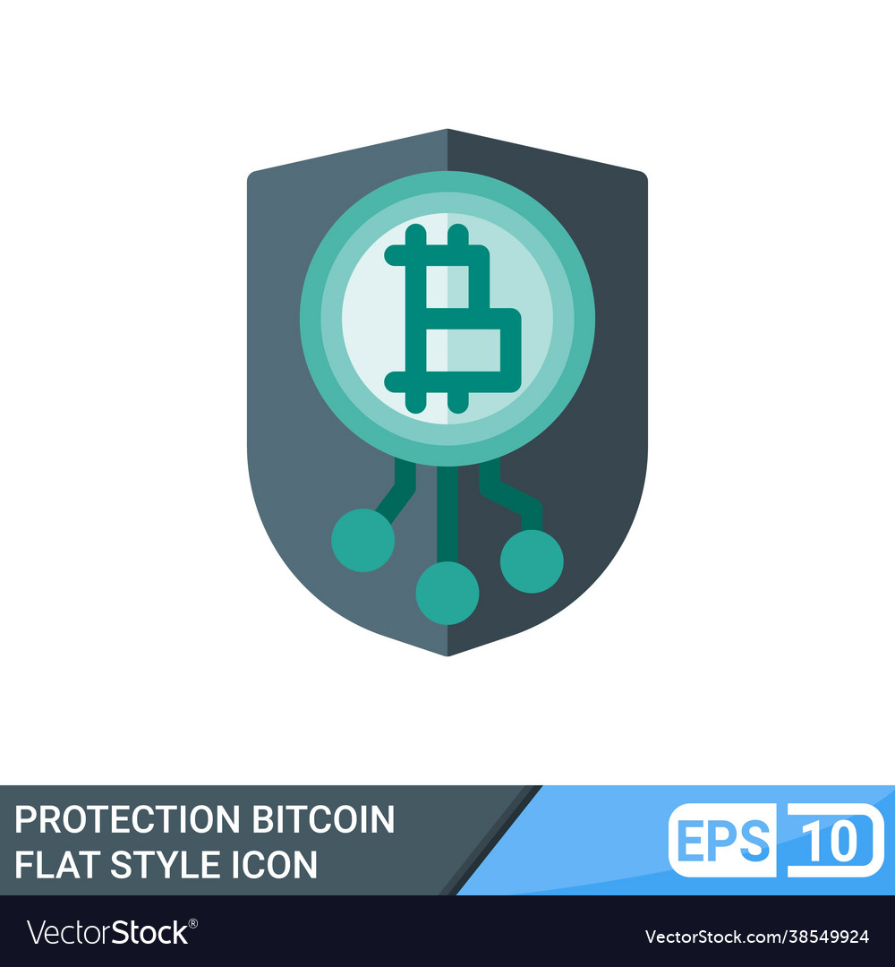 Secure and protected bitcoin flat style icon vector image Secure and protected bitcoin flat style icon