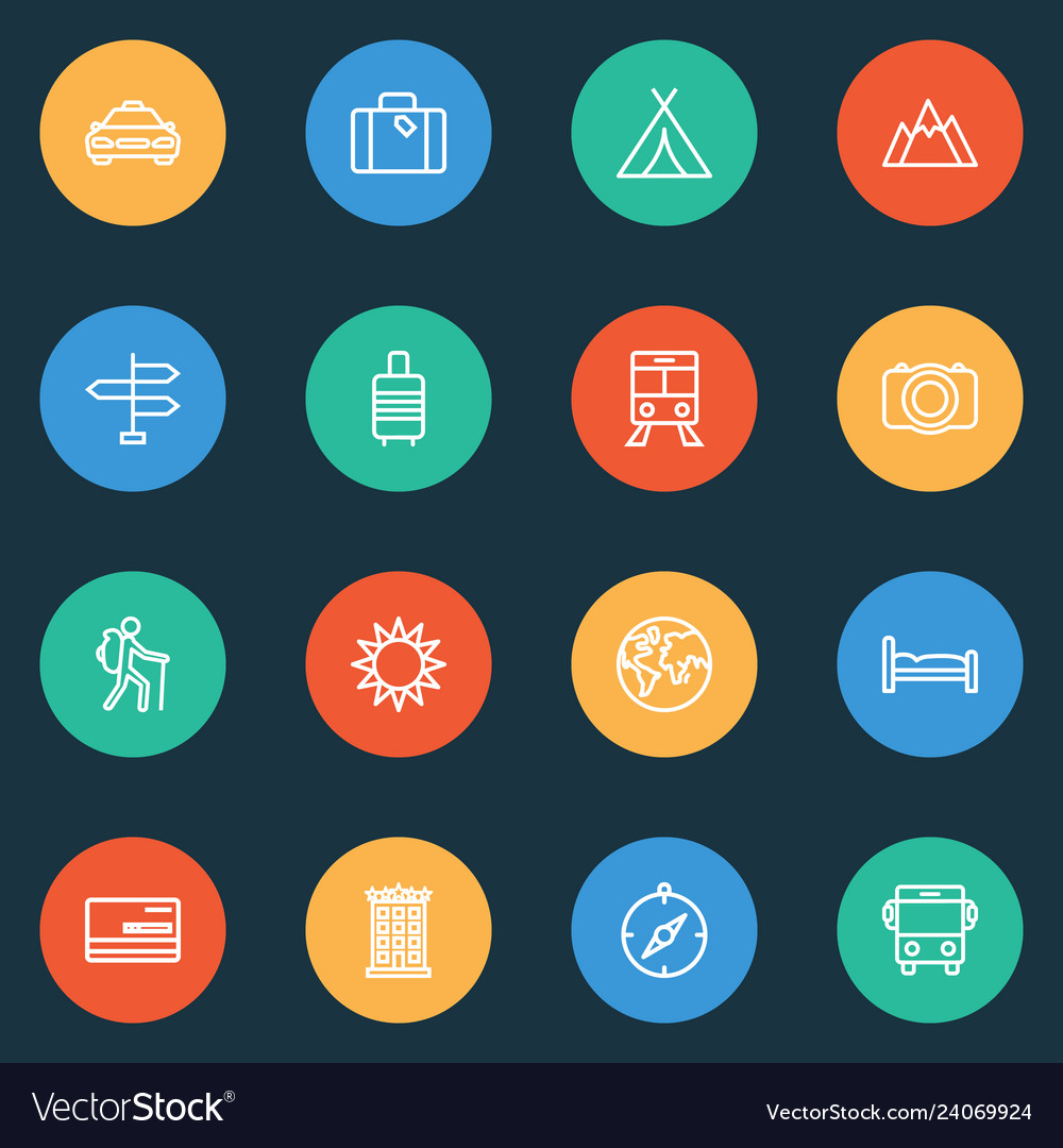 Traveling icons line style set with planet vector image Traveling icons line style set with planet