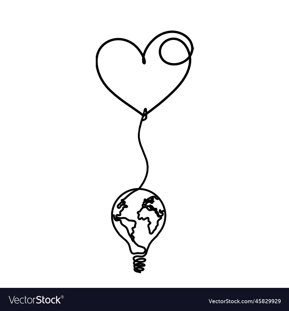 Abstract heart with light bulb as continuous line