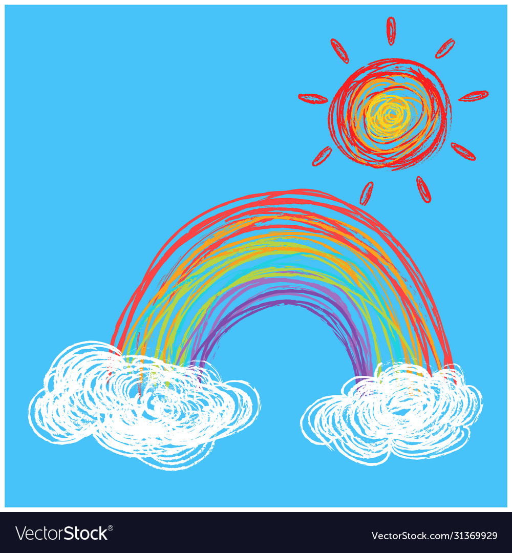 Bright rainbow sun with blue sky Vector Image Bright rainbow sun with blue sky