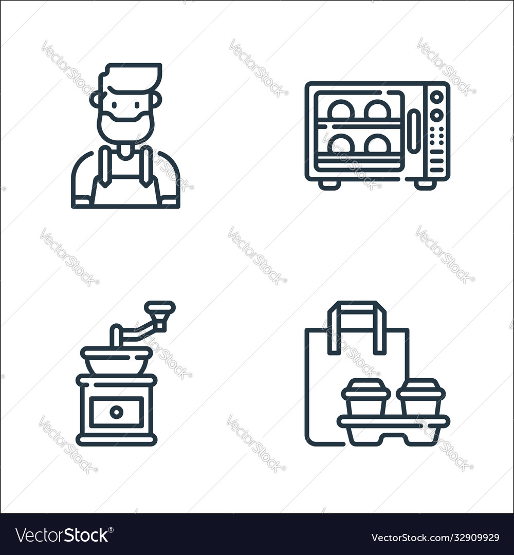 Cafe line icons linear set quality vector image Cafe line icons linear set quality