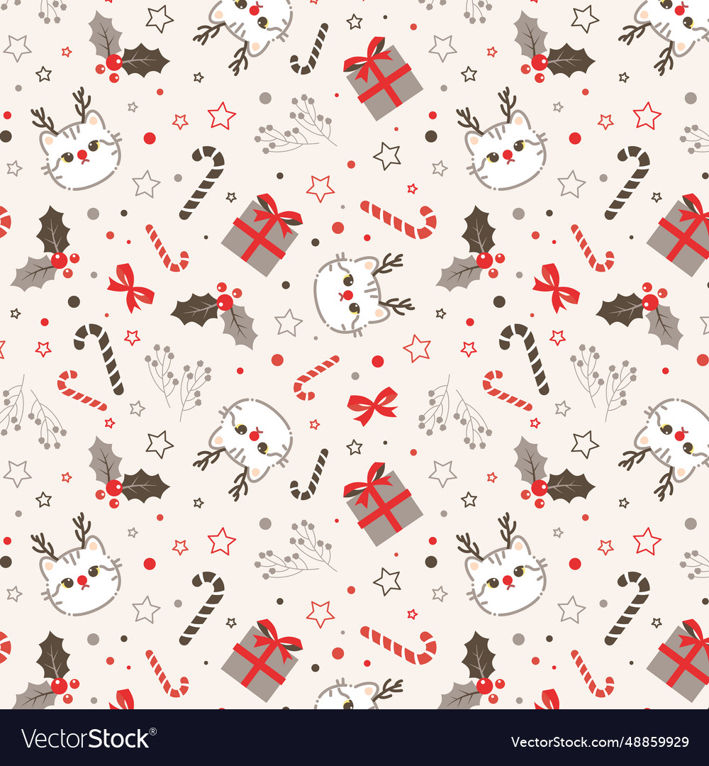 Christmas seamless pattern with cute cats Vector Image