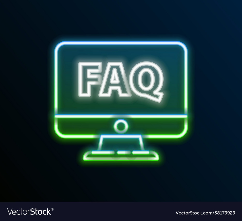 Glowing neon line computer monitor and faq icon vector image Glowing neon line computer monitor and faq icon