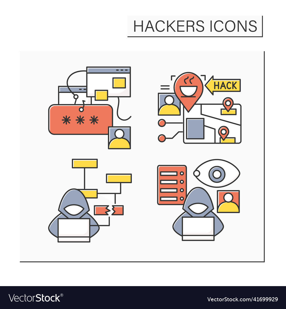 Hackers color icons set