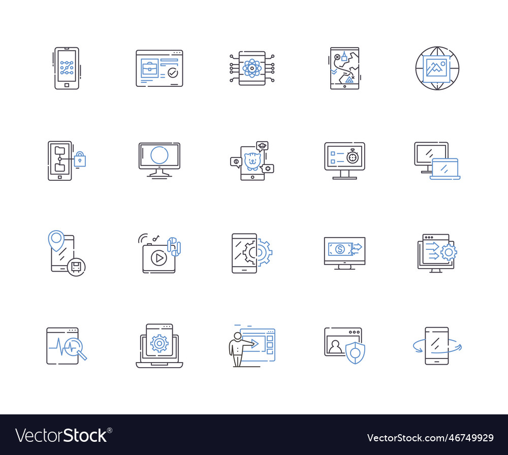 Internet outline icons collection net web vector image Internet outline icons collection net web