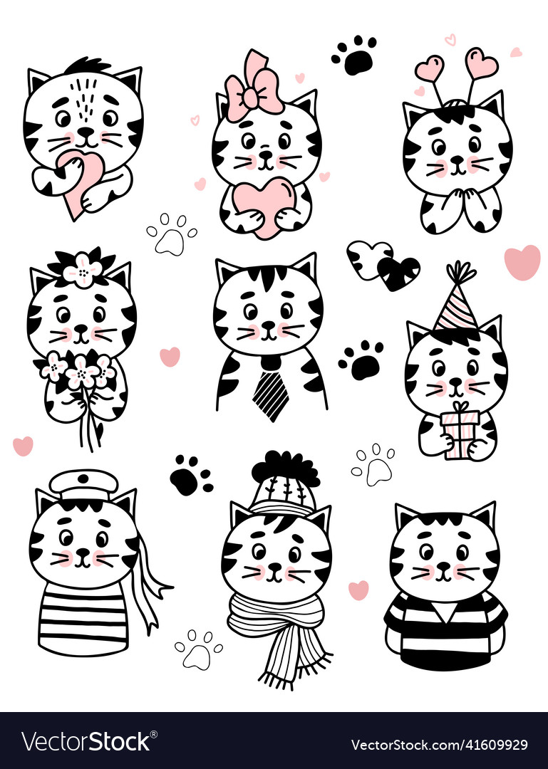 Large collection of cute cats character portraits