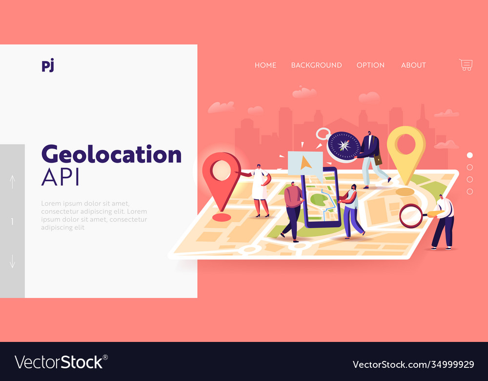 Navigation positioning landing page template tiny vector image Navigation positioning landing page template tiny