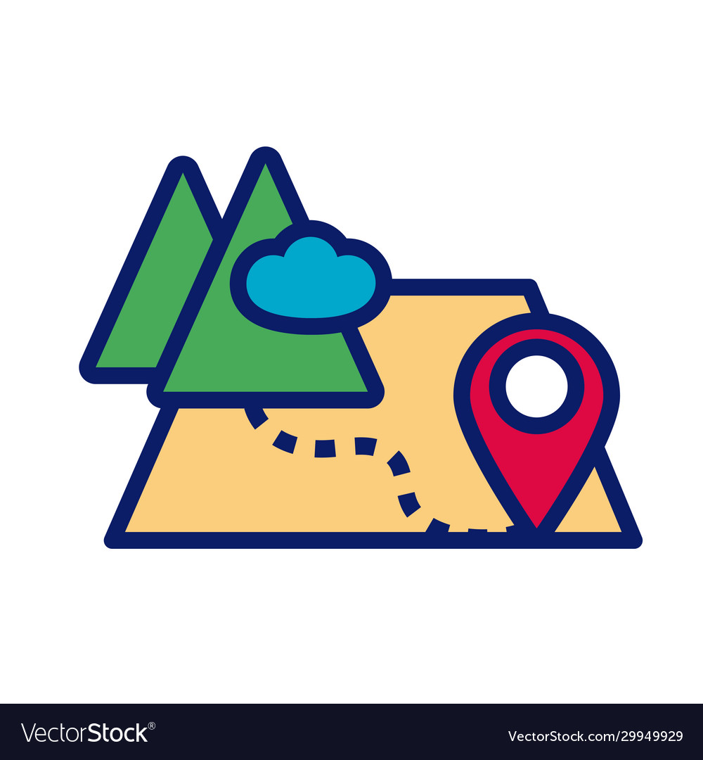 Paper map guide with mountain and pin line vector image Paper map guide with mountain and pin line