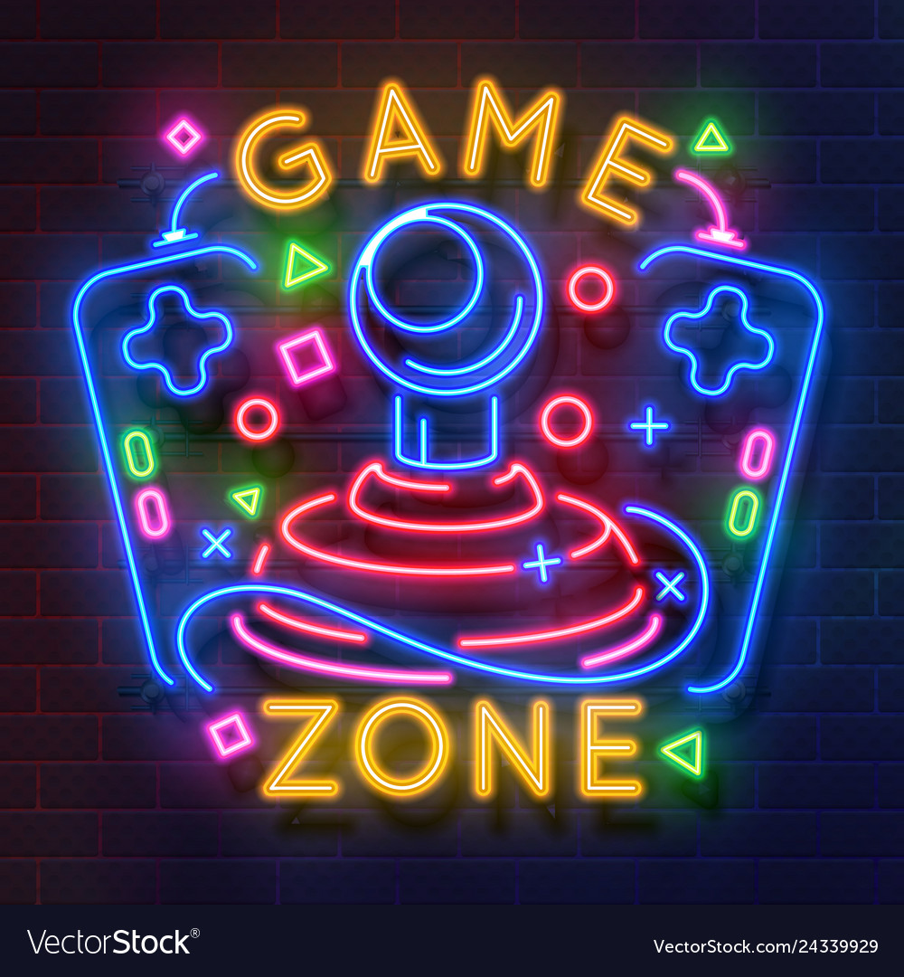 Download Retro game neon sign video games night light Vector Image