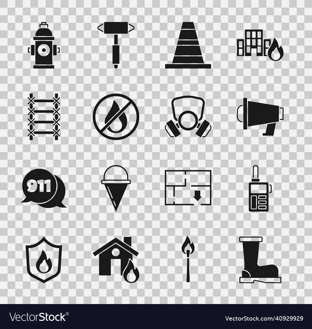 Set fire boots walkie talkie megaphone traffic Vector Image