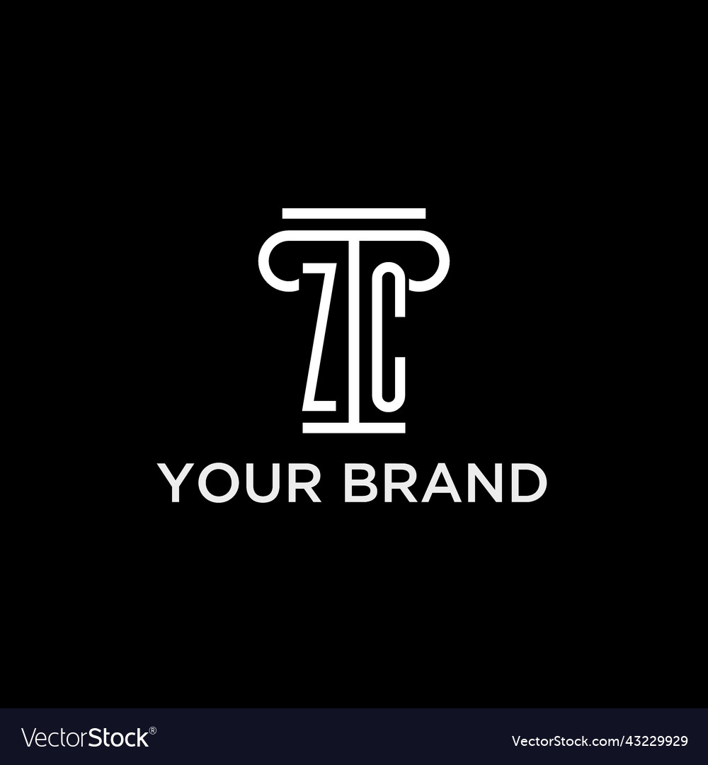 Zc monogram initial logo with pillar shape icon vector image Zc monogram initial logo with pillar shape icon