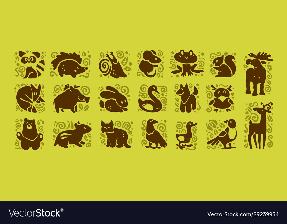 Collection flat cute animal icons isolated