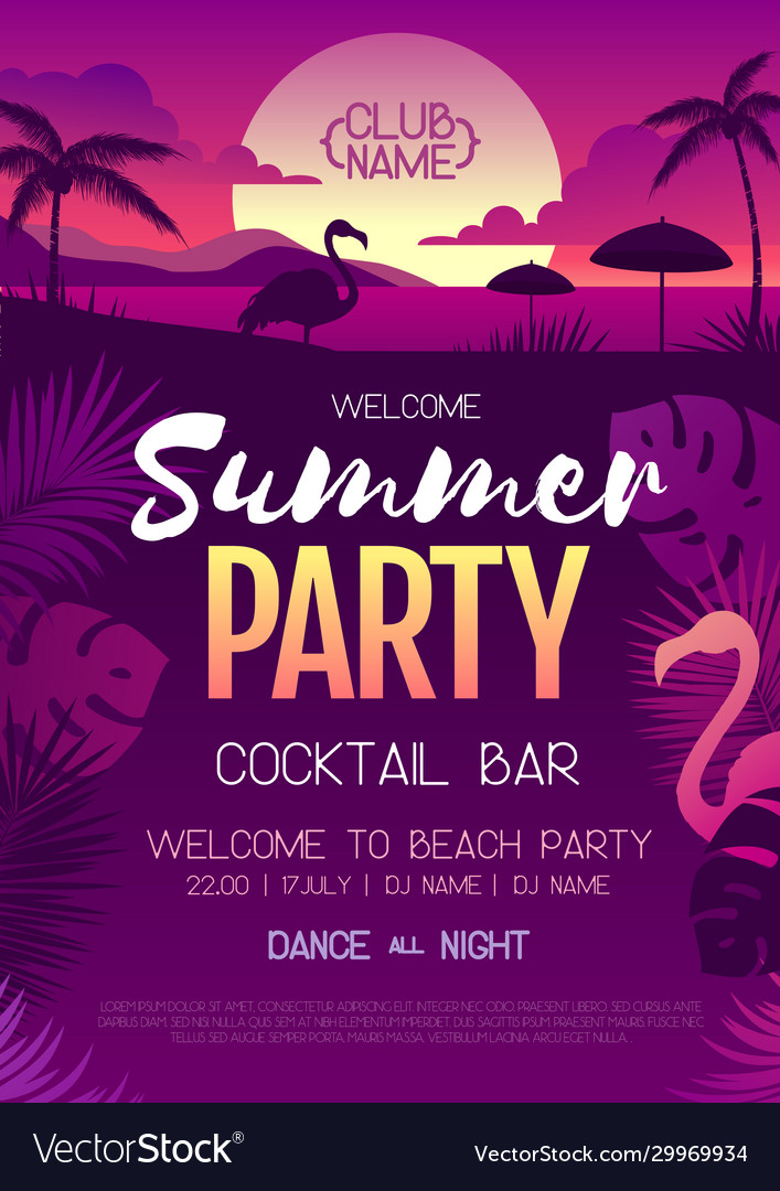 Colorful summer disco party poster Royalty Free Vector Image