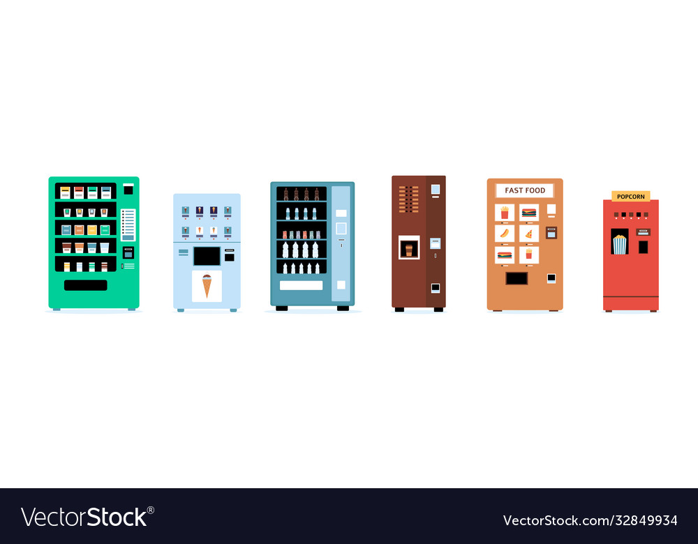 Isolated vending machine set with snacks fast