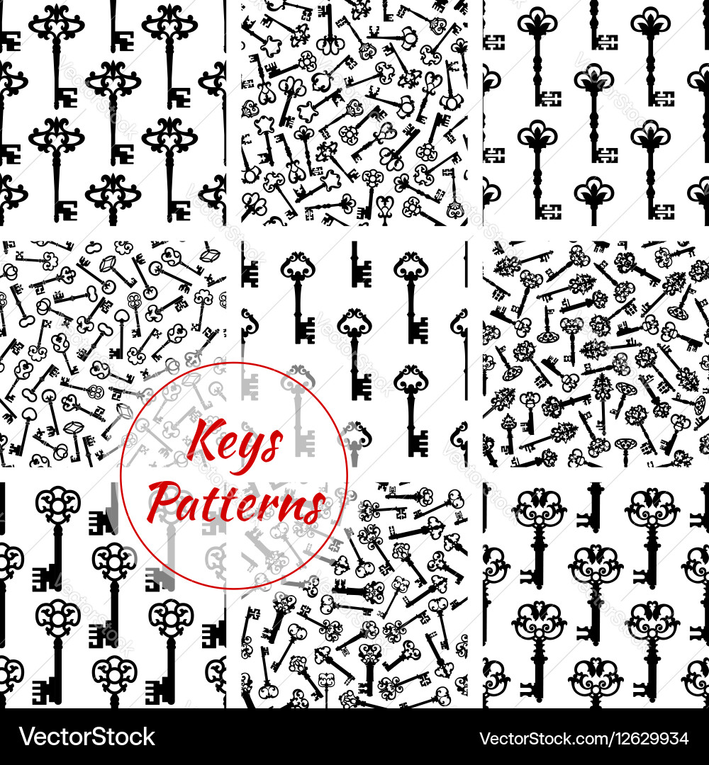 Keys seamless patterns set Royalty Free Vector Image