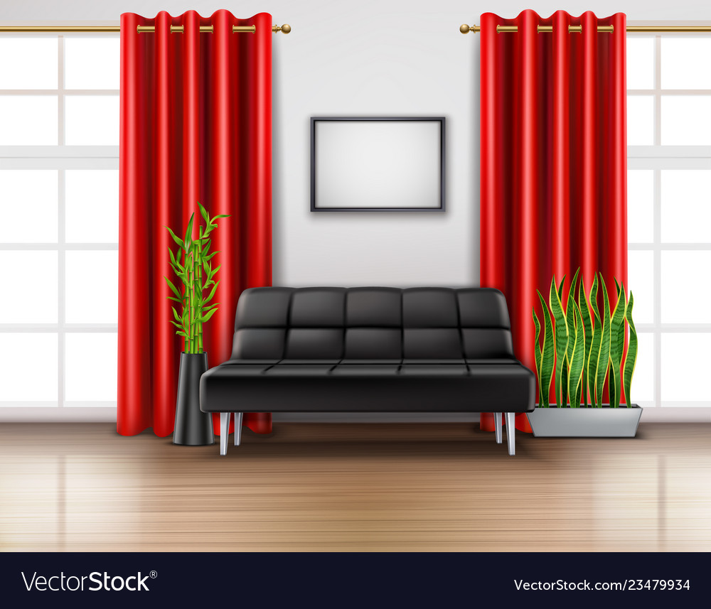 Luxury Red Curtains Realistic Interior Royalty Free Vector