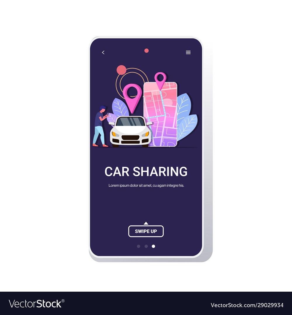 Man using mobile app online ordering taxi car vector image Man using mobile app online ordering taxi car