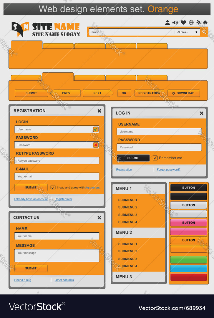 Modern Web UI Elements - Orange Theme