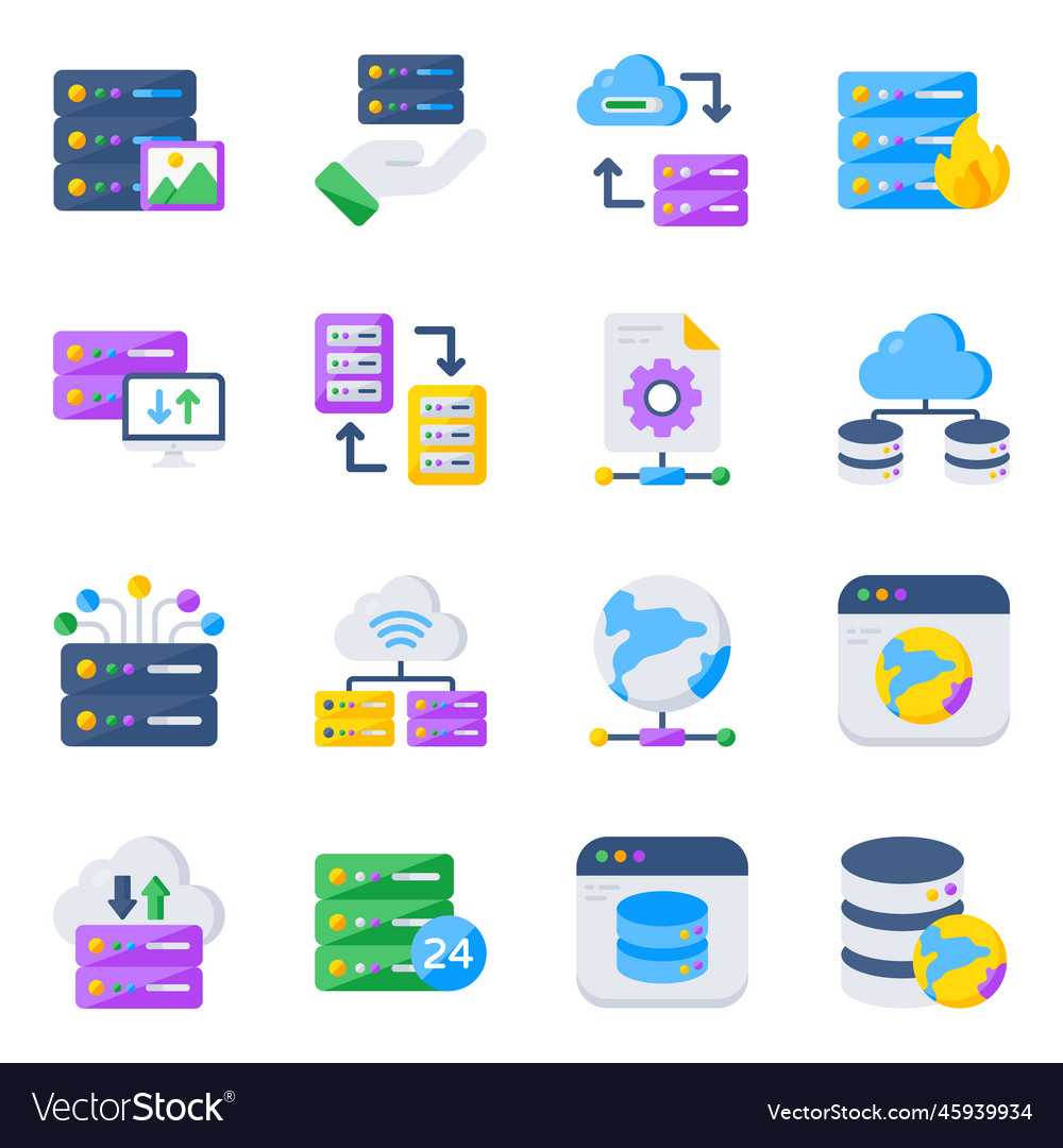 Pack of server and db flat icons