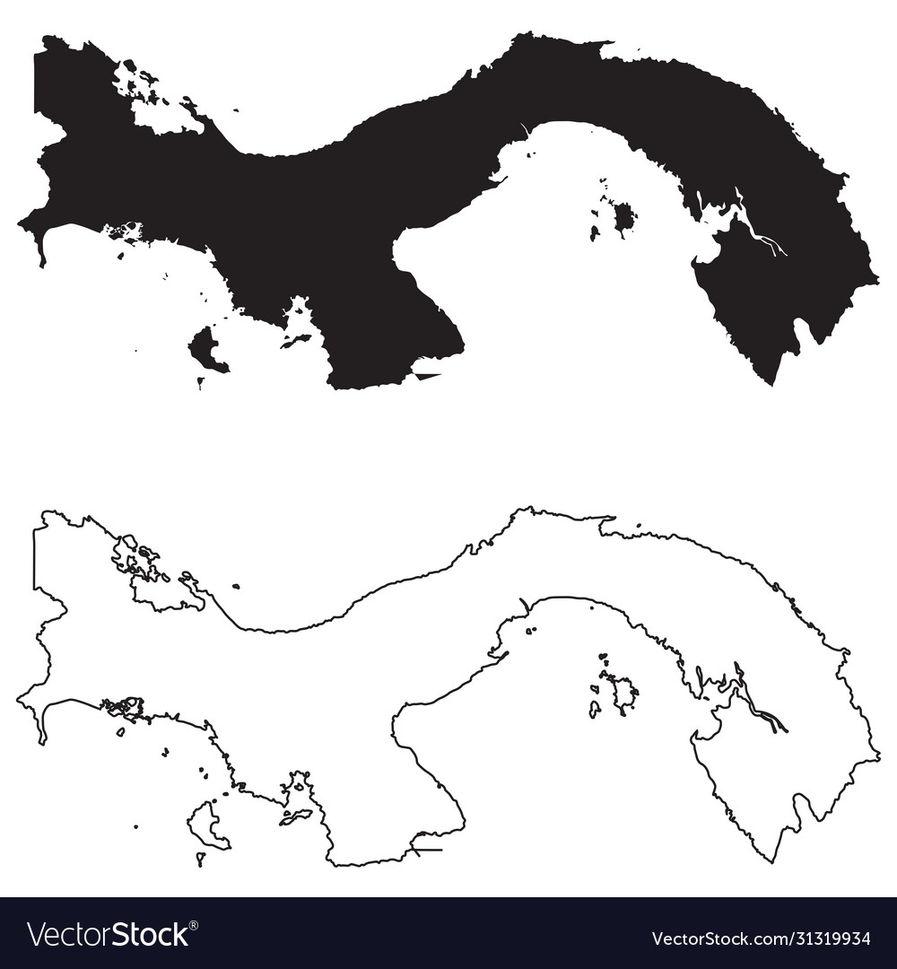 Panama country map black silhouette and outline Vector Image