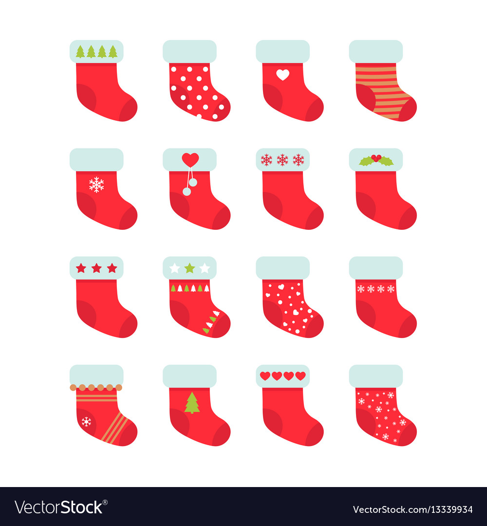 Download Set of red christmas socks christmas stocking Vector Image