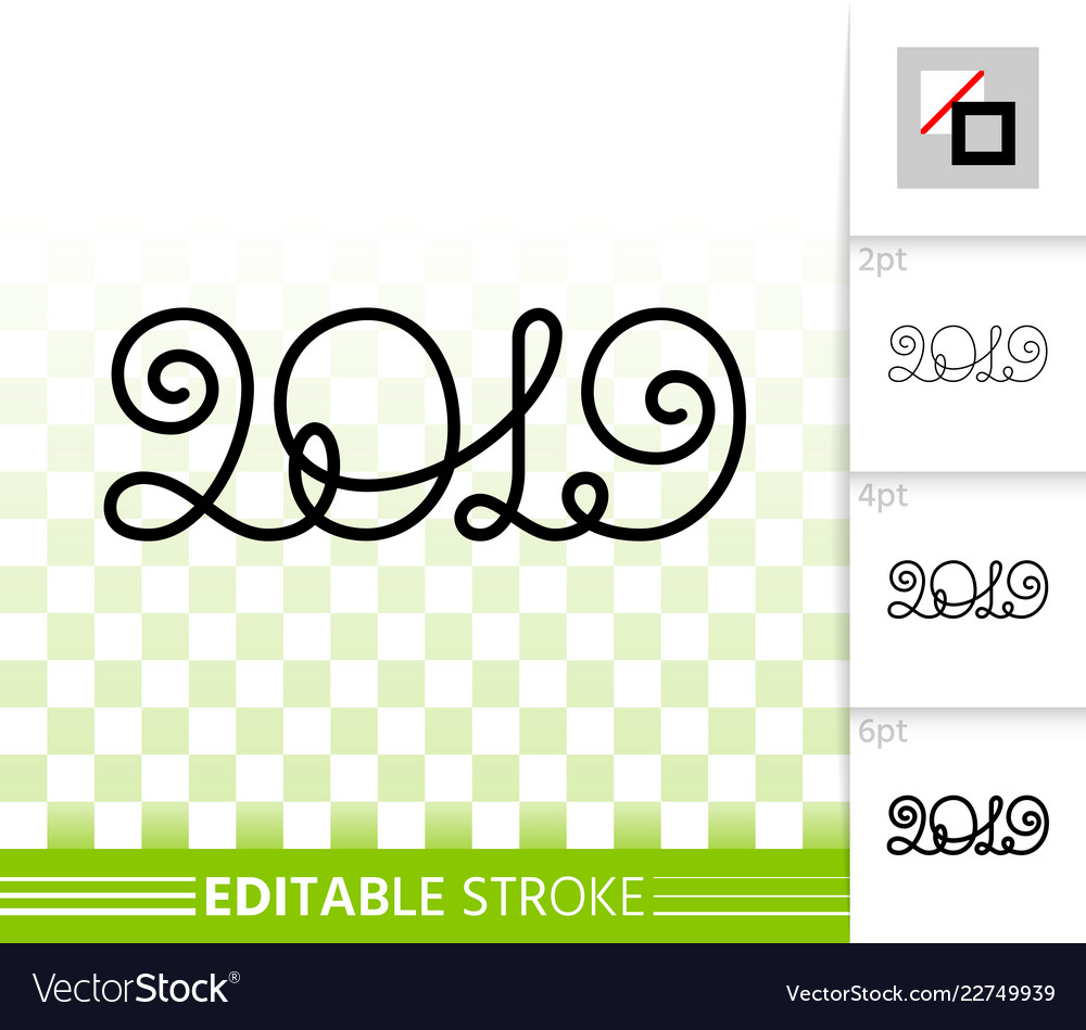 2019 year numeric simple black line icon vector image 2019 year numeric simple black line icon