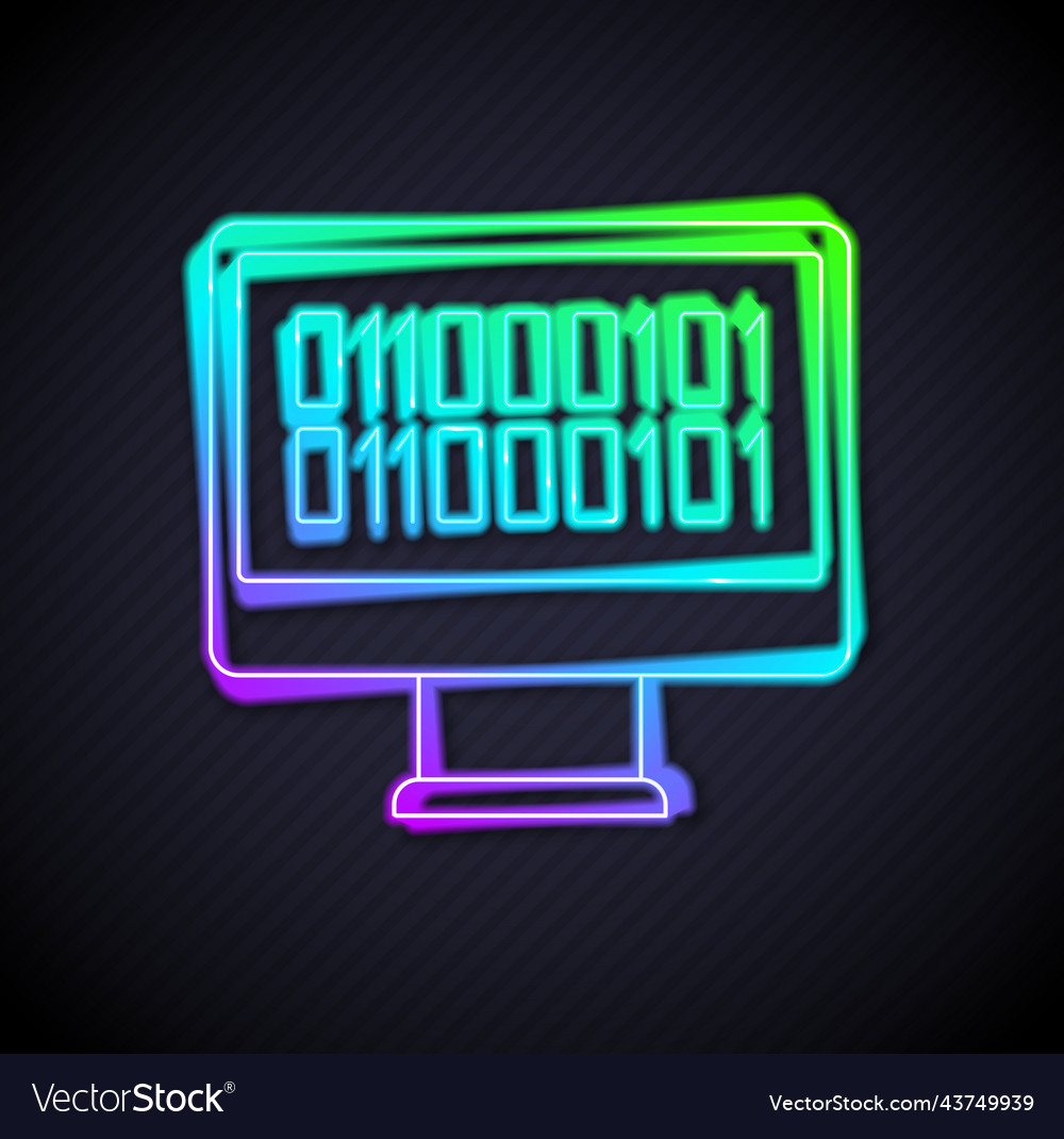 Glowing neon line binary code icon isolated vector image Glowing neon line binary code icon isolated