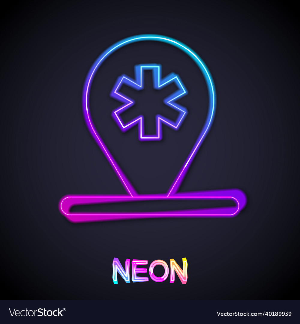 Glowing neon line medical map pointer with cross Vector Image Glowing neon line medical map pointer with cross
