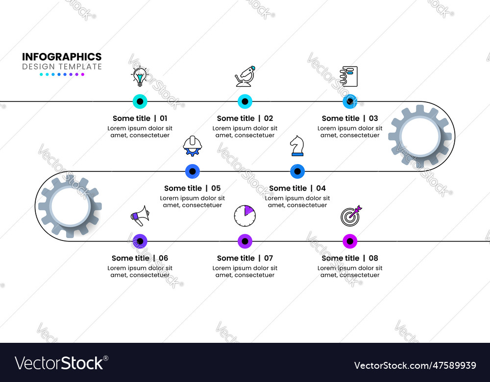 Infographic template line with 8 steps and gears Vector Image