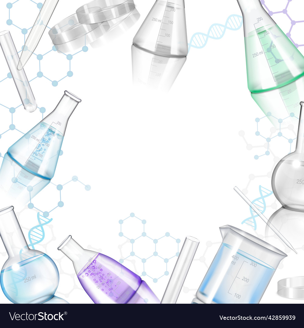 Laboratory glassware realistic frame Royalty Free Vector