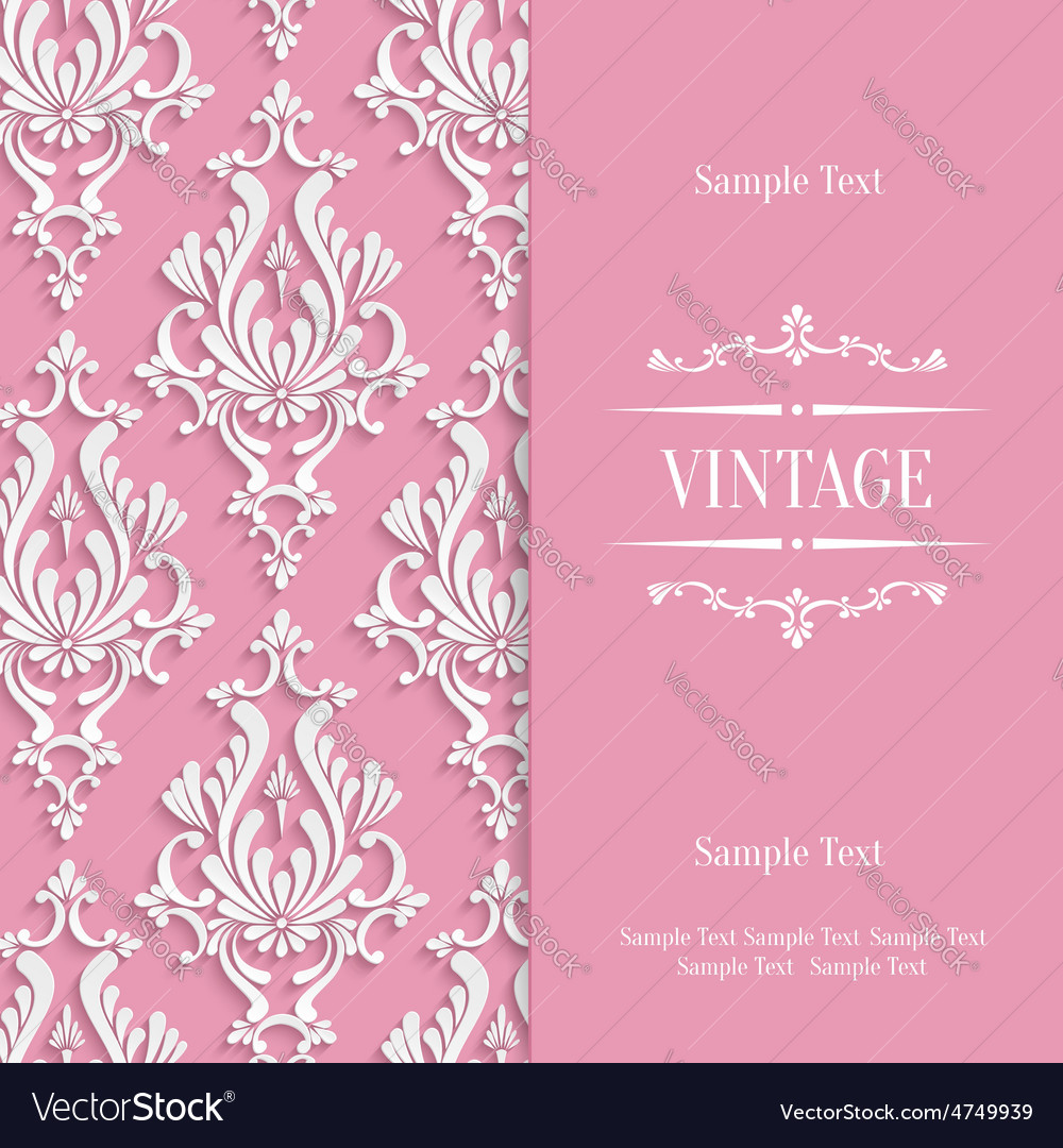 Pink 3d vintage invitation card template Vector Image