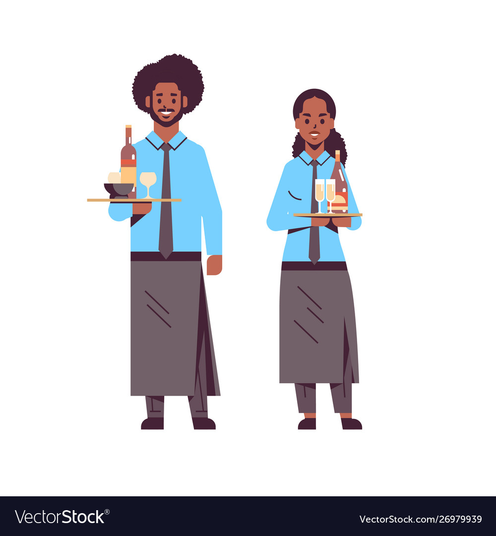 Professional waiters holding bottles wine Vector Image