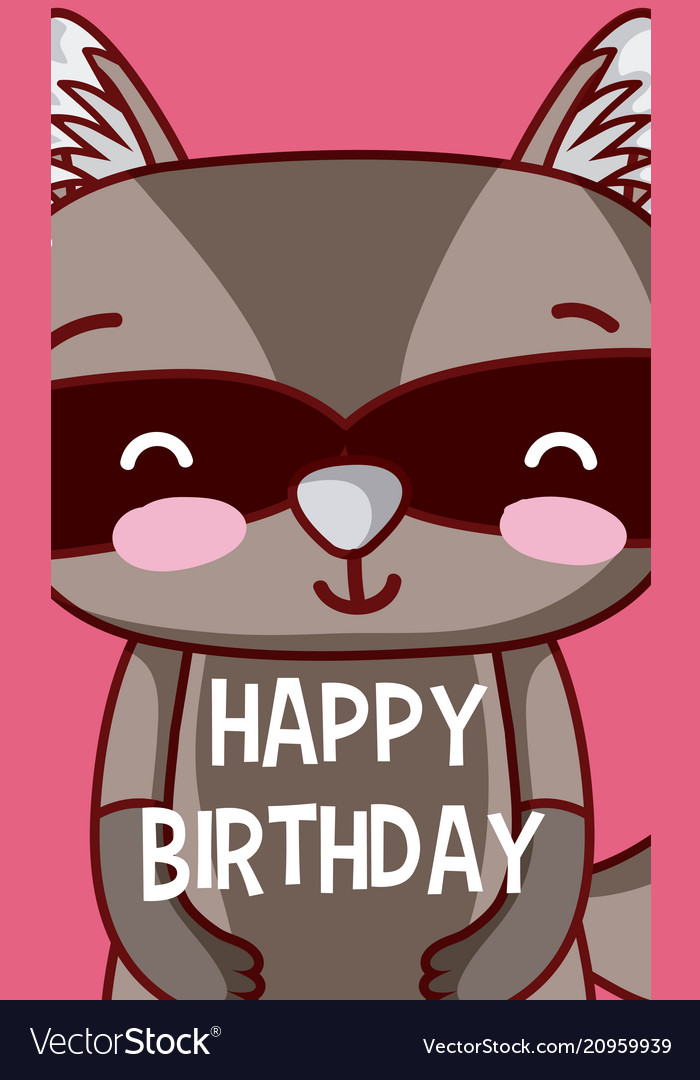 Raccoon happy birthday card Royalty Free Vector Image