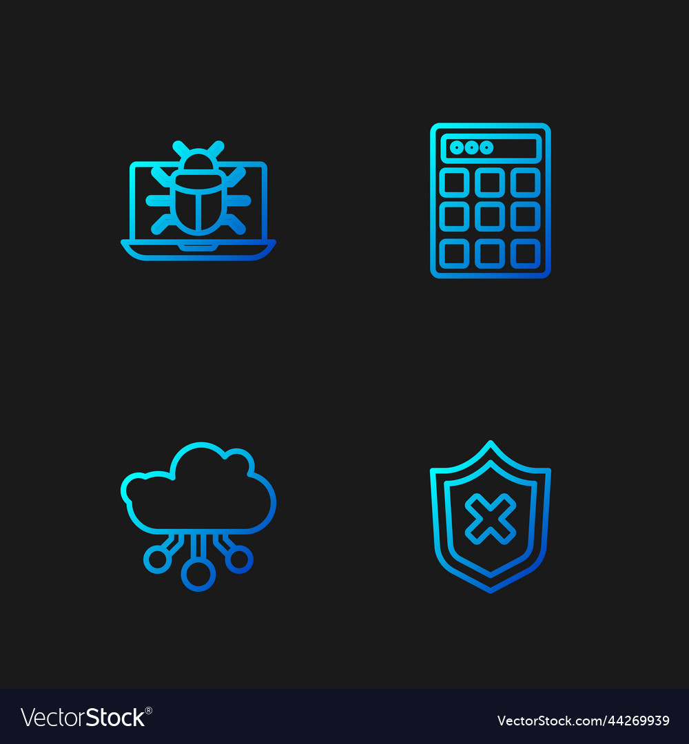 Set line shield with cross mark internet vector image Set line shield with cross mark internet
