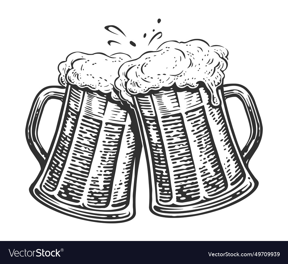 Two toasting beer mugs clinking glass tankards Vector Image