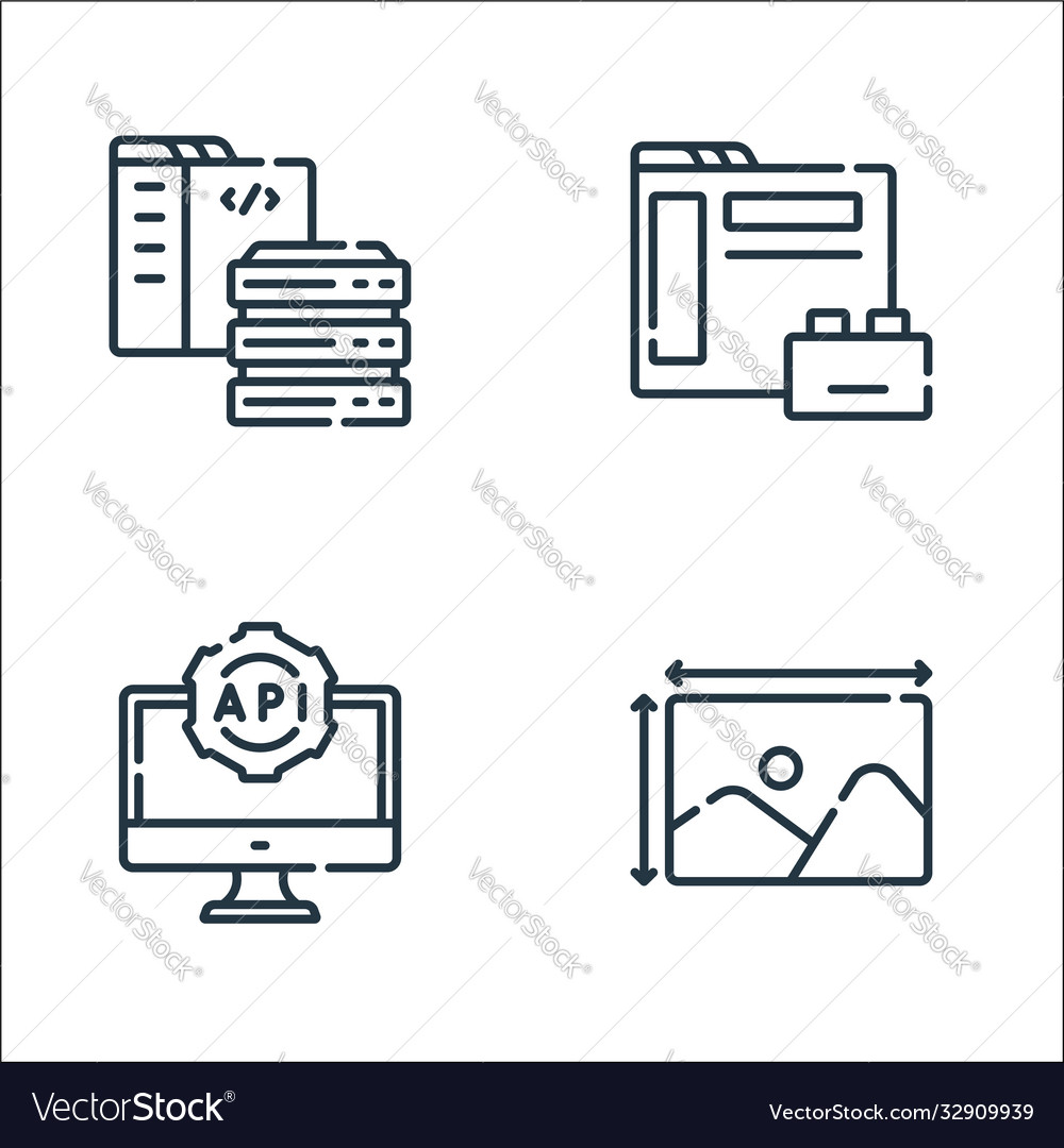 Web development line icons linear set quality vector image Web development line icons linear set quality