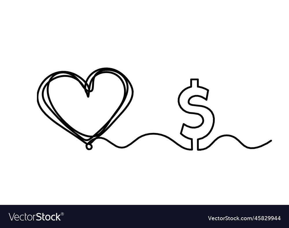 Abstract heart with dollar as continuous line
