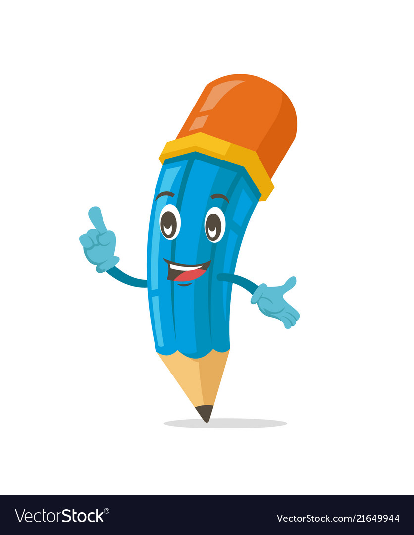 Blue cute pencil mascot character Royalty Free Vector Image